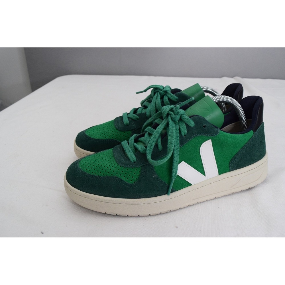 Veja V-10 Sneakers 11 EUR 42 Green Suede Emeraude Pierre Black Leather Womens